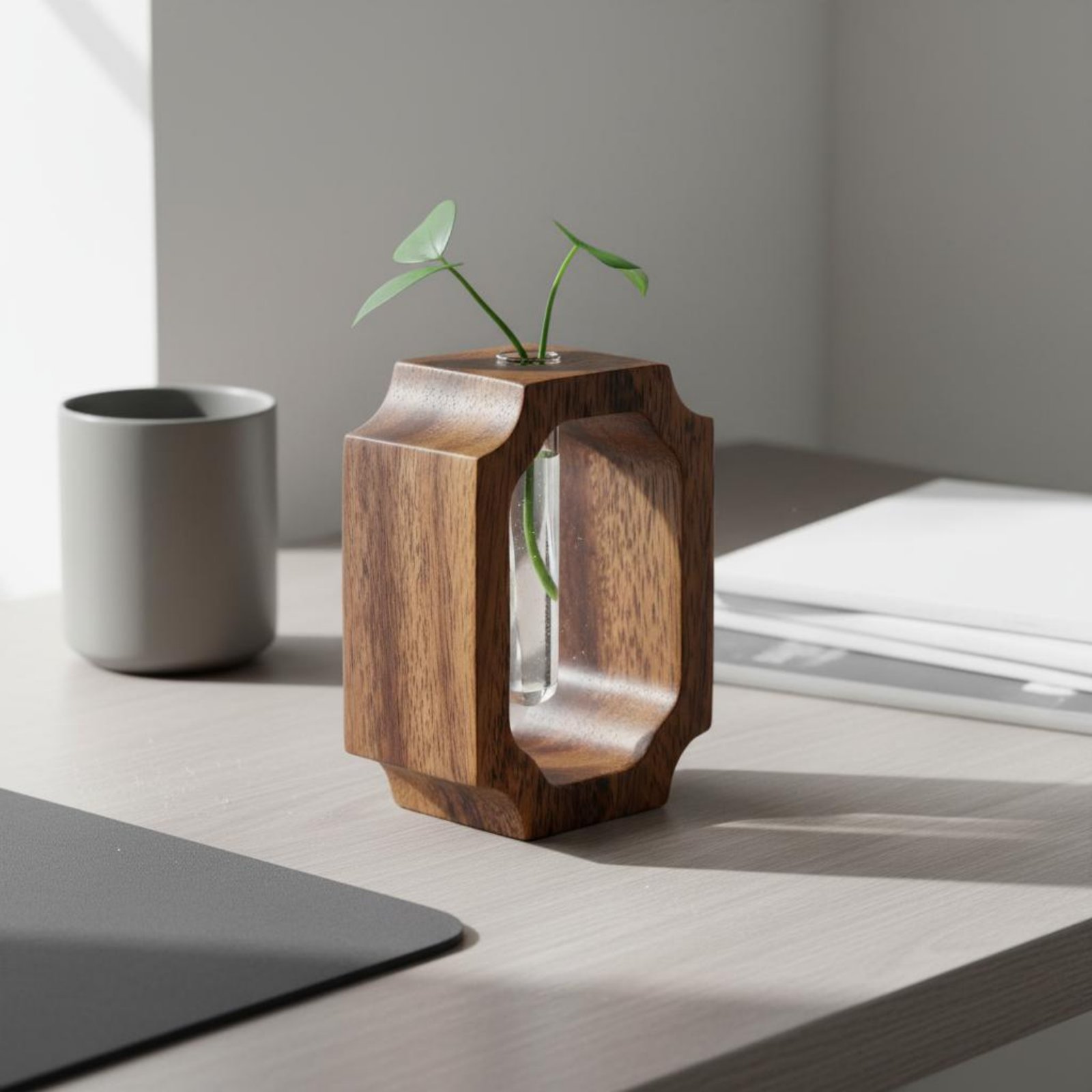 Propagation Station Vase - แจกันไม้วอลนัท ทำความสะอาดง่าย แจกันหลอดทดลอง ที่ใส่ดอกไม้แบบไฮโดรโปนิกส์ ดีไซน์ทันสมัย สถานีเพาะพันธุ์